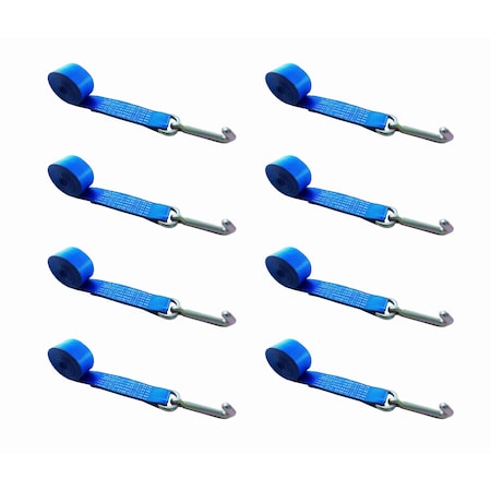 Tie 4 Safe 2" x 10' Lasso Strap w/ Mini J Hook for Towing Wrecker Trailer Tie Down Blue, 8PK TWS65-5210-J-BU-8